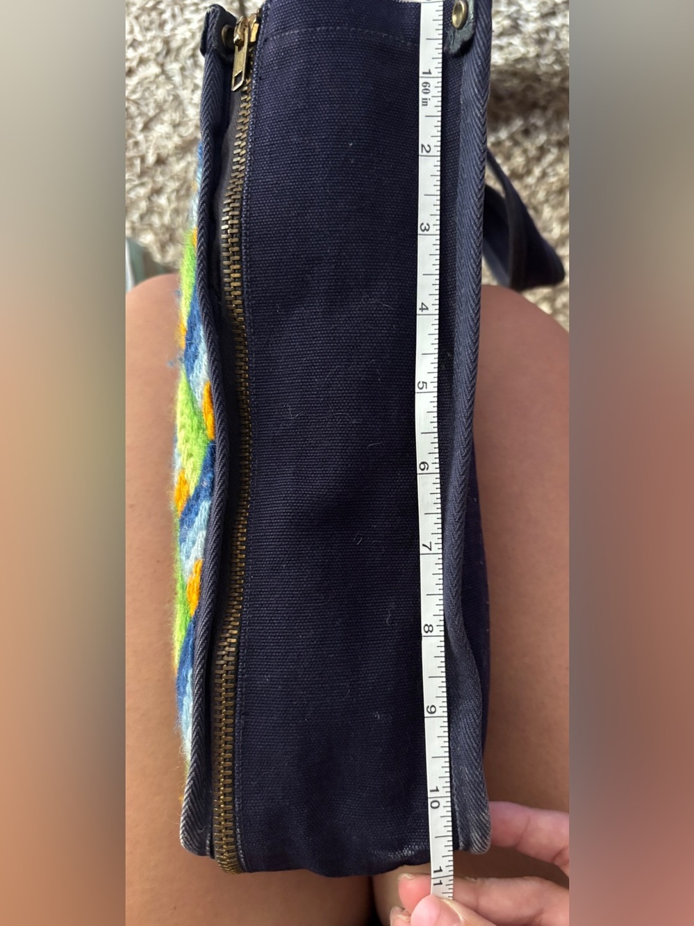 Handmade Needlepoint Zip-Off Denim Tote Bag | Vintage Style - Picture 4 of 7